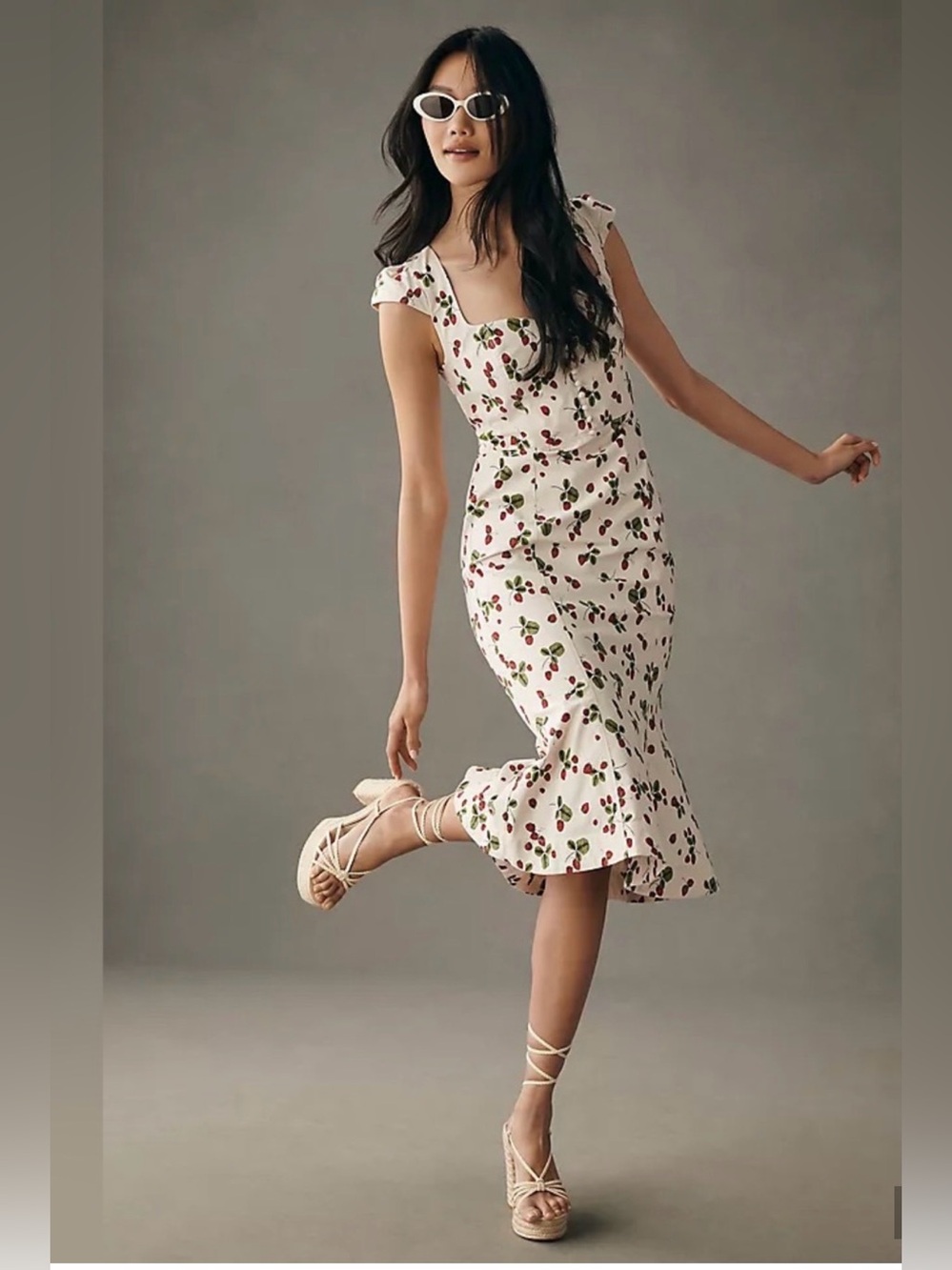 Anthropologie Midi Dress with strawberry print- size medium - Picture 2 of 10